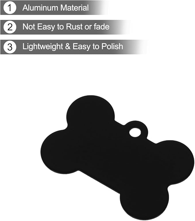 MECCANIXITY Bone Shaped Dog Tag Pet ID Tags, 38mmx25mm/1.5" x1 Metal Black Blank Dog Tags Cat Tags with Ring for Dog Cat, Pendant Crafts, Pack of 30