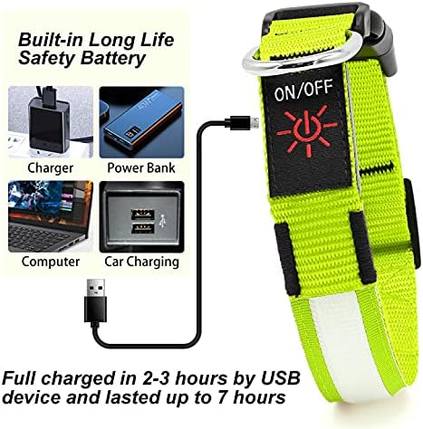 YFbrite Ultra Light Adjustable LED Dog Collar, Light up Dog Collars Rechargeable Glowing in The Dark Collars Visiblity & Safety for Small, Medium, Large Dogs (Green, Medium)