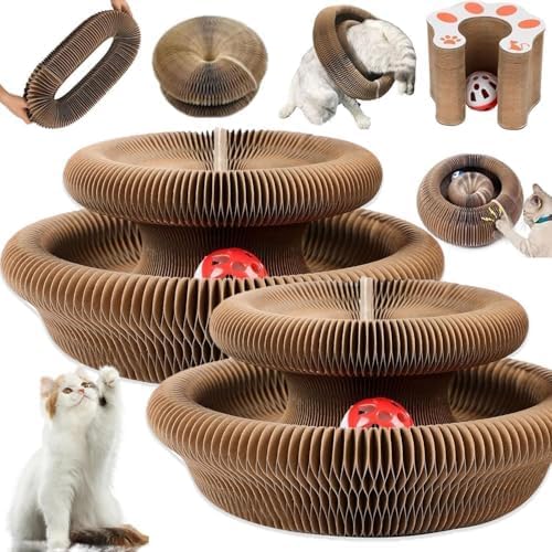 2PC Kitty Curls Cat Toy,Magic Organ Cat Scratcher Board,Cat Scratcher for Grinding Claw Cardboard Cat Toys,Interactive Scratch Pad with Toy Ball