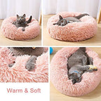 Cat Beds for Indoor Cats - Cat Bed Washable 24 inches, Dog Beds for Small Medium Dogs, Anti Anxiety Round Fluffy Plush Faux Fur Cat Bed, Thick Bottom (Pink, Large)