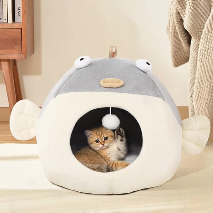 Vanansa Cat Bed for Indoor Cats, Soft Premium Pet Bed, Available in All Seasons,No Deformation, Anti-Slip Bottom, Great Medium Cat Houses for Indoor Cats, Roomy Cat Tent for Indoor Cats(L, 18" x 15")