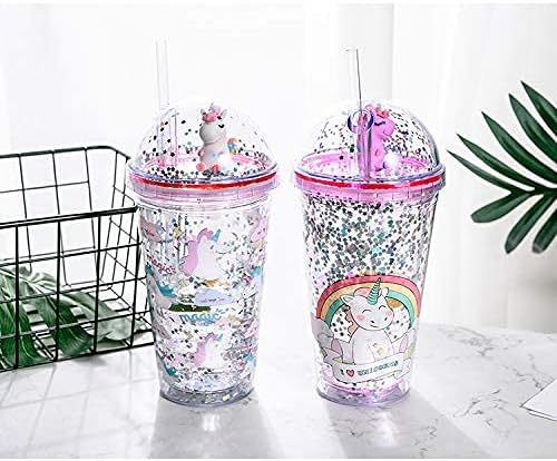 Unicorn Cup with Straw Travel Tumbler Party Cup Reusable Plastic Drinking Water Bottle Women Ice Coffee (purple unicorn, 6.5 * 20cm)