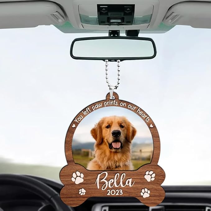 Personalized Memorial Ornament, Custom Photo with Name Year, Pet Sympathy Gifts, Christmas Tree Ornaments, Dog Loss, You Left Paw Prints On Our Heart A1