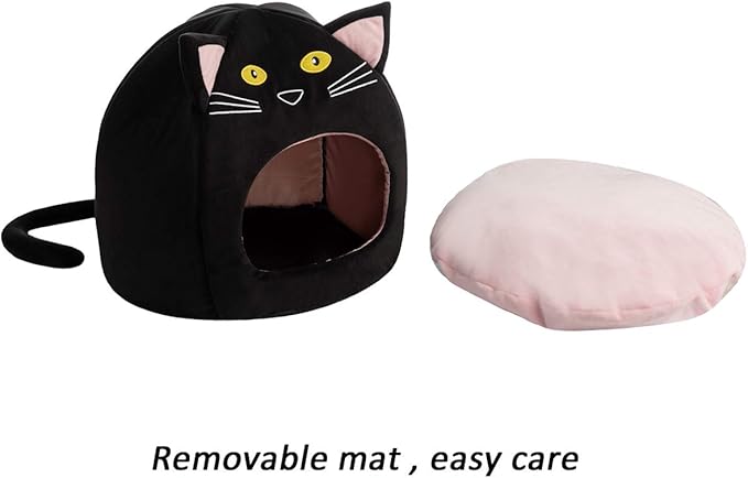 Hollypet Cozy Pet Bed Warm Cave Nest Sleeping Bed Kitty Shape Puppy House for Cats, 17 x 17 inches, Black