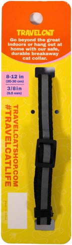 Travel Cat Breakaway Cat Collar - Black Adjustable Cute Cat Collar with Quick Release Safety Buckle for Boy and Girl Cat - Nylon 8-13 inch Length Kitten Collar with Metal D-Ring, Machine Washable