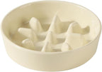 Ceramic 7.3 inch Dog Bowl Slow Feeder, Slow Pet Food Dish for Medium and Small Dog, Stop Bloat, Preventing Choking(Single Bowl, Beige)