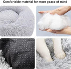 Cat Beds for Indoor Cats - Cat Bed Washable 24 inches, Dog Beds for Small Medium Dogs, Anti Anxiety Round Fluffy Plush Faux Fur Cat Bed, Thick Bottom (Light Grey, Large)