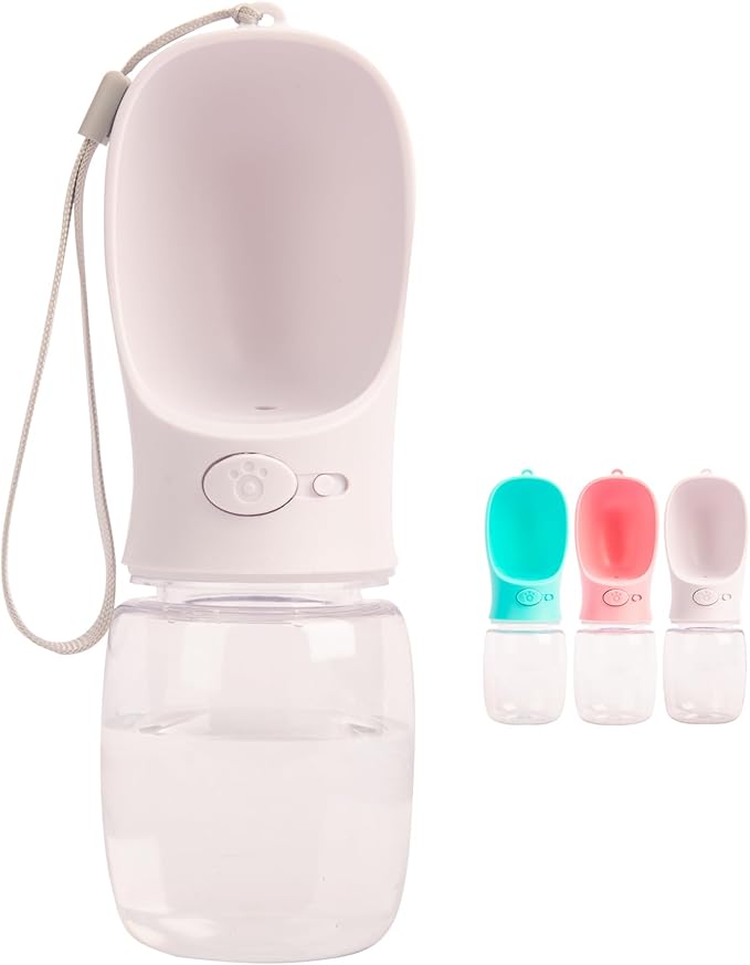 350 ml / 11.9 oz Portable Dog Water Bottle, Water Bottle with Drinking Feeder for Dogs, Water Dispenser for Dogs in Walking, Hiking & Traveling (White)