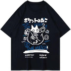 Womens Vintage Graphic Tee Shirt Cat Print Short Sleeve Loose Tunic Tops Gothic Oversized Punk Baggy Shirts