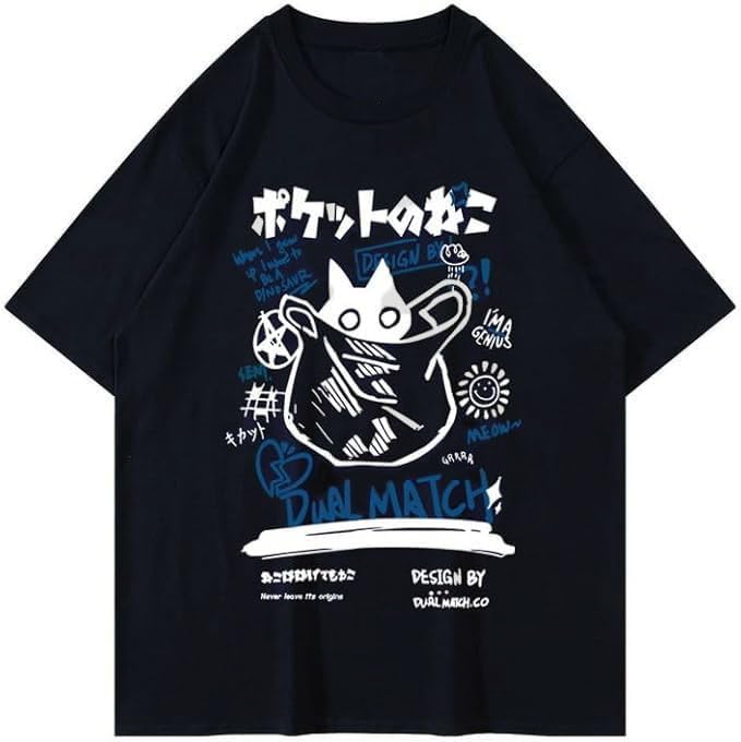 Womens Vintage Graphic Tee Shirt Cat Print Short Sleeve Loose Tunic Tops Gothic Oversized Punk Baggy Shirts