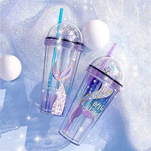 Mermaid Travel Tumblers Cups with Straw Party Cup Water Bottle Ice Coffee Mugs Birthday Gift (mermaid 1, 420 ml)