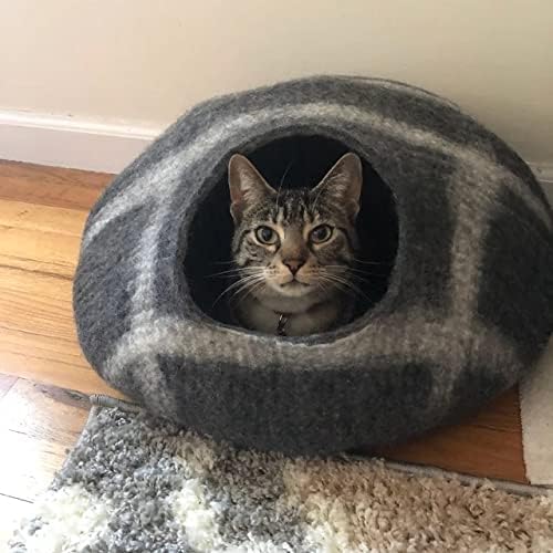 Luxurious Eco-Friendly Merino Wool Cat Cave Bed - Foldable Hideaway Pod for Indoor Cats - Premium Felt Kitten Beds - Covered Cat House for Ultimate Cozy Comfort by Woolygon