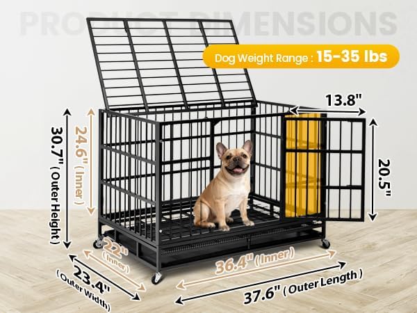 Oranland 48/38 Inch Heavy Duty Indestructible Dog Crate Cage Kennel with Wheels, High Anxiety Dog Kennel, Sturdy Locks, Double Door and Removable Tray Design, Extra Large XL Dog Crate.