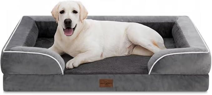 Comfort Expression Dog Beds for Extra Large Dogs, Waterproof Orthopedic Dog Bed Jumbo Breed, PV Washable Dogs Sofa with Removable Cover & Non-Slip Bottom(Dark Grey)