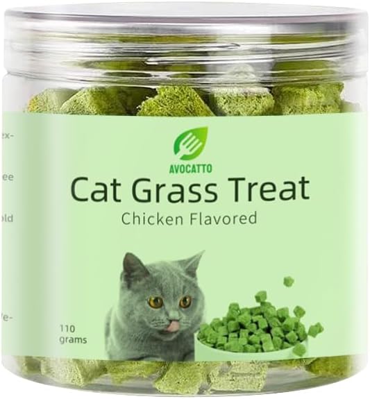 3.8oz Cat Grass Sticks for Hairball Remedy and Teeth Cleaning, Chicken Flavored Hairball Treats for Cats, Natural Freeze Dried for Indoor Cats