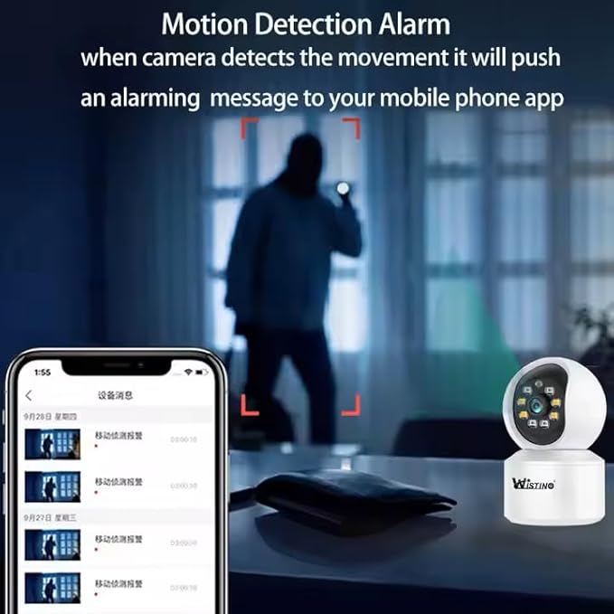 Wistino 3mp Indoor WiFi Security Camera w/Phone App, Color Picture, Night & Infrared Vision, Motion/Human Detection, Two Way Audio, Spotlight, Alarm/Siren, Recording Ablity, Cloud Storage