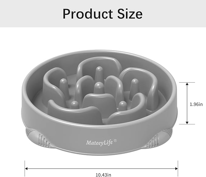 MateeyLife Large Slow Feeder Dog Bowls, Anti-Choking Puzzle Dog Food Bowls, Anti-Slip Interactive Feeding Slow Down Eating, Bloat Stop Maze Dishes for Large Breeds 4 Cups Gray