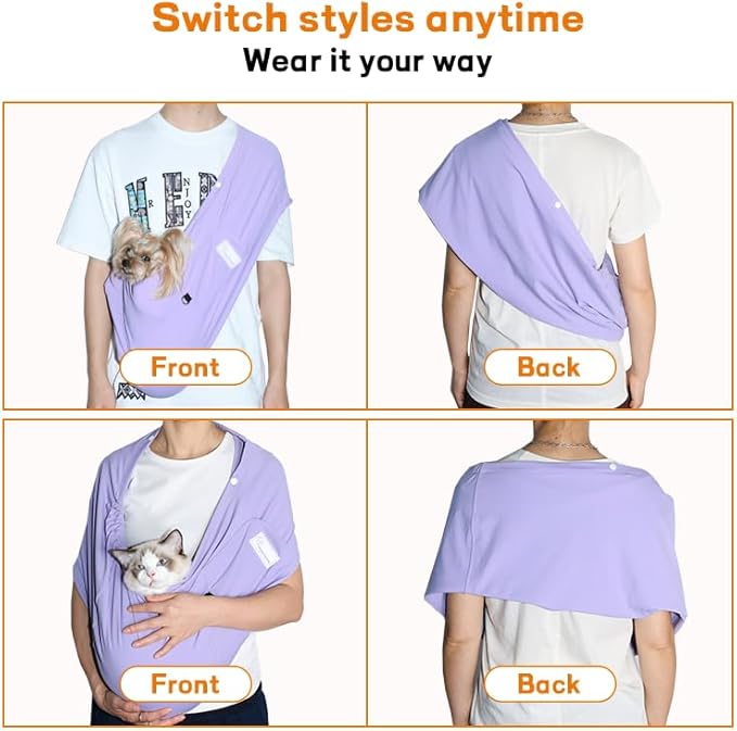 Dog Sling Carrier – Ice Silk Dog Slings for Small Dogs up to 10 lbs, Breathable Dog Carrier Sling with Adjustable Safety Strap & Buckle, Portable Cat Sling Carrier (Purple)