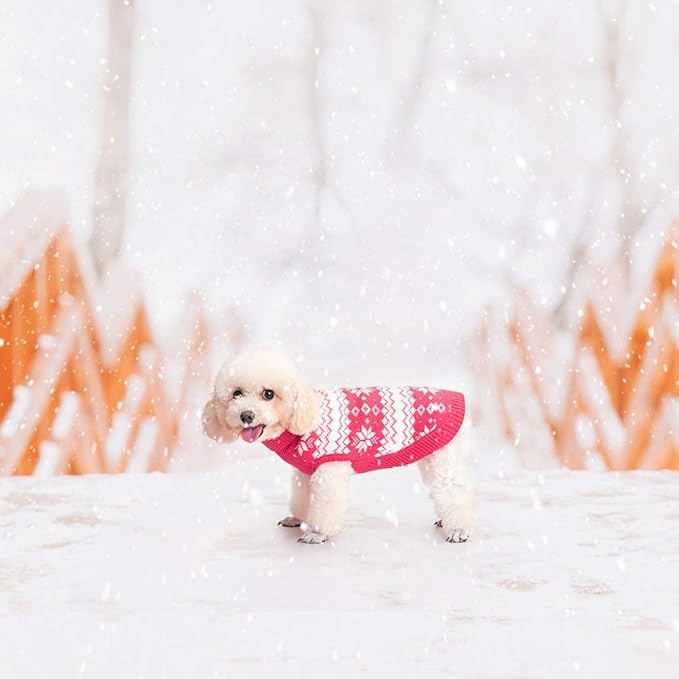 KOOLTAIL Cable Knit Dog Sweater Turtleneck, Cold Weather Pullover Classic Knitwear, Snowflake Pattern Thick Warm Winter Pet Clothes, Dog Christmas Sweater for Small Medium Large Dogs Girl, Pink SM