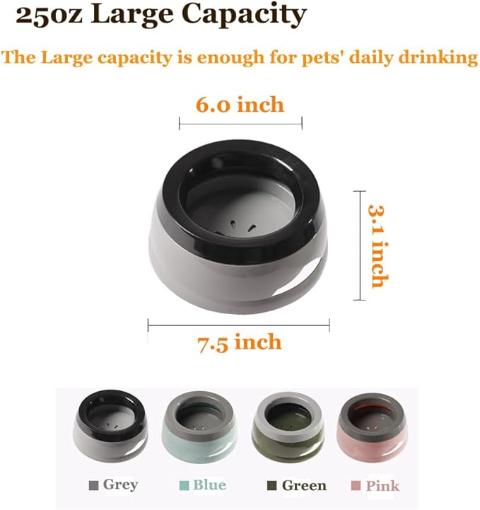 Dog Water Bowl 25oz No Spill Pet Water Bowl Large Capacity Slow Water Feeder, Spill Proof Pet Water Dispenser Vehicle Carried Slow Drinking Travel Water Bowl for Dogs/Cats/Pets (Blue)