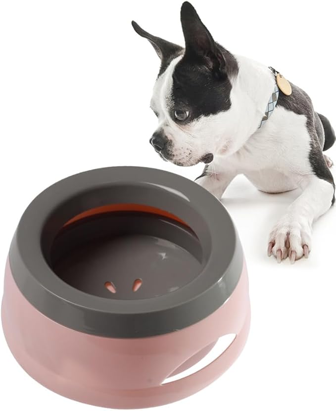 Dog Water Bowl 25oz No Spill Pet Water Bowl Large Capacity Slow Water Feeder, Spill Proof Pet Water Dispenser Vehicle Carried Slow Drinking Travel Water Bowl for Dogs/Cats/Pets (Pink)