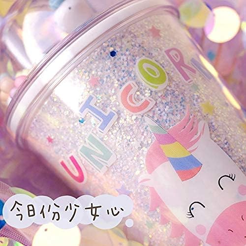 Unicorn Cups with Straw Party Cup Travel Tumblers Ice Coffee Mugs Reusable Plastic Cup Water Bottle Birthday Gfit (pink unicorn, 380ml)