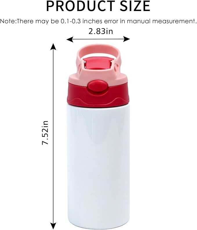 4 Pcs Sublimation Blank Stainless Steel water bottle 12 OZ Straight Stainless Steel Insulated Tumblers Different Color Splash-Proof Lid Shatterproof Water Cup