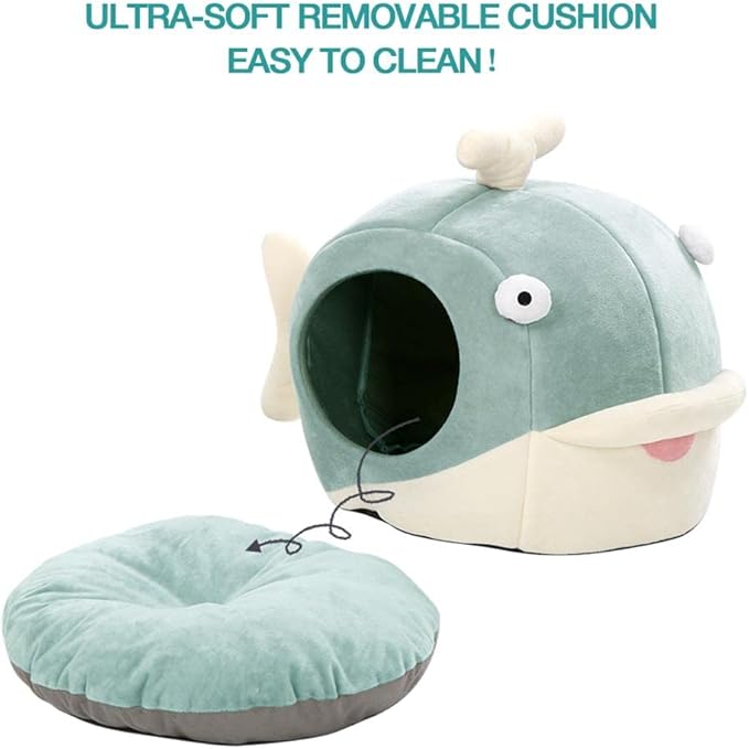 Lcybem Cat Beds for Indoor Cats - Cat Bed Cave with Removable Washable Cushioned Pillow, Calming Cozy Soft Cat Cave, Cute Friendly Dolphin Cat Houses for Indoor Cats No Deformation Pet Bed, M