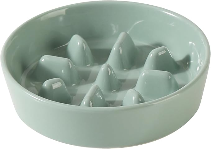 6.1inch Dog Bowl Slow Feeder Ceramic, Slow Pet Food Dish for Small Dog and Cat, Stop Bloat, Preventing Choking(Single Bowl, Beige)