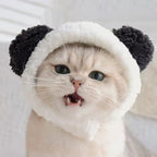 JOICEE Cute Cat Costume - Warm Bear Hat for Small Pets (Black & White)