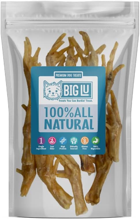 Big Lu – Nail-Free Chicken Feet Dog Chews, 100% Natural Single-Ingredient Treats, Rawhide-Free, Long-Lasting, Rich in Glucosamine and Chondroitin for Joint Health (60 Count)