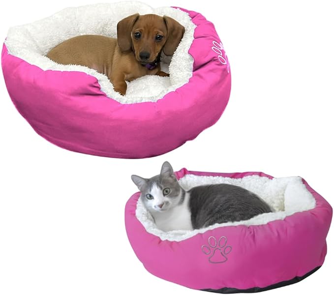 Evelots Warm Pet Bed for Cats or Small Dogs - Calming, Anti-Anxiety, Soft, Cozy Donut Cuddler -Removeable Fluffy Sherpa Insert- Machine Washable -Fleece Lining- Non-Slip Bottom -Assorted Colors