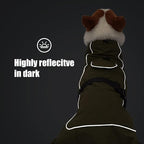Barkworthies Dog Raincoat - Waterproof Winter Jacket with Velvet Inner, Reflective Strip, Green, XL