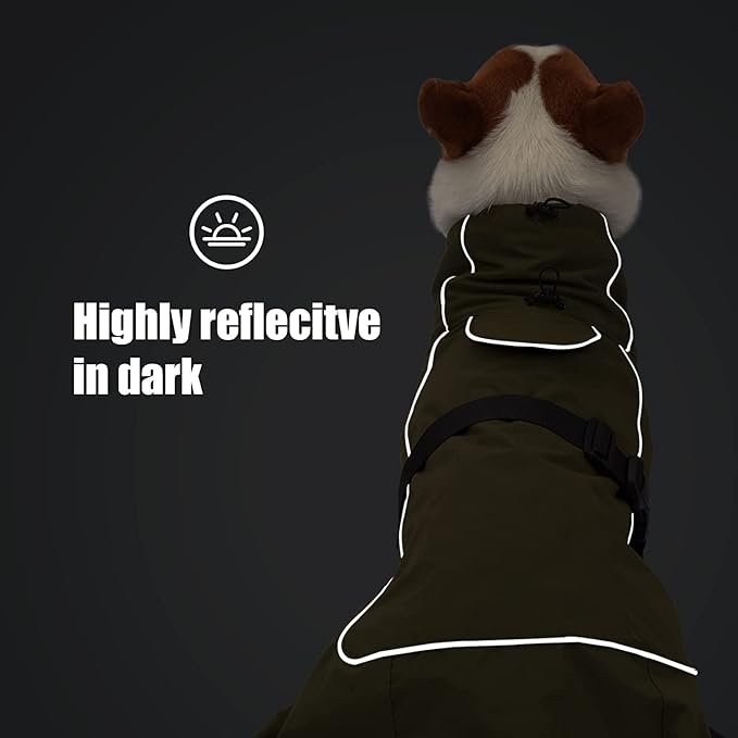 Barkworthies Dog Raincoat - Waterproof Winter Jacket with Velvet Inner, Reflective Strip, Black XS