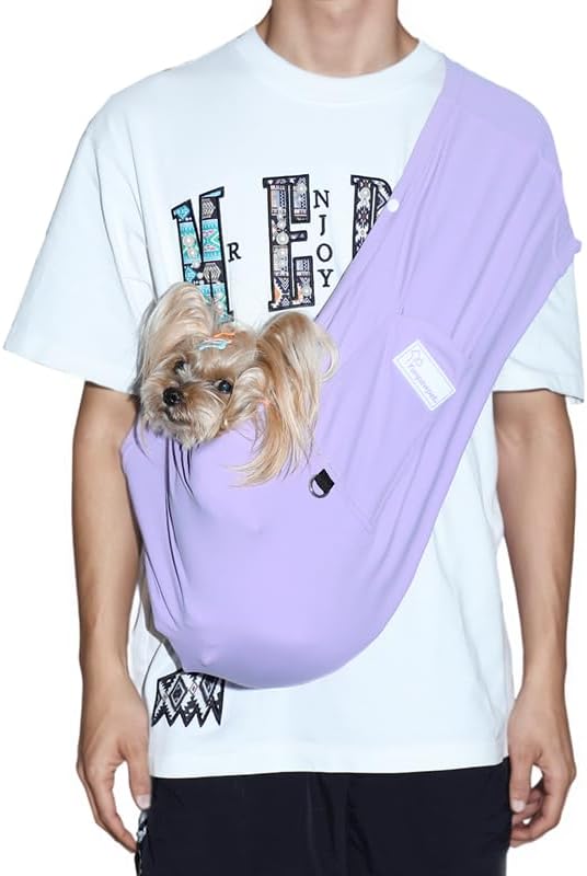Dog Sling Carrier – Ice Silk Dog Slings for Small Dogs up to 10 lbs, Breathable Dog Carrier Sling with Adjustable Safety Strap & Buckle, Portable Cat Sling Carrier (Purple)