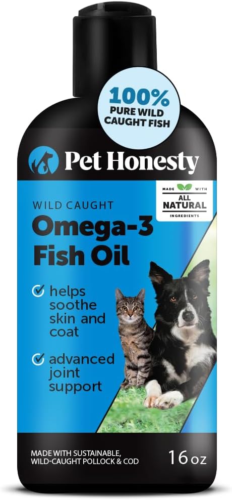 Omega 3 Fish Oil for Cats & Dogs (16oz), Wild Caught Omega 3 Fish Oil for Dogs Skin and Coat Supplement, Supports Shedding, Skin & Coat, Immunity, Joint, Brain & Heart, EPA + DHA
