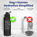 Dog Water Bottle for Dog Lovers - 32 oz Stainless Steel Double Wall Insulated Water Bottle with 8 oz Detachable Bowl on Bottom- Doggy Lover Gift for Hiking, Walks, Travel - “Favorite People” Black