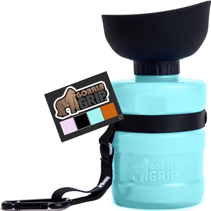 GORILLA GRIP Dog Water Bottle, Portable Water Bowl Dispenser for Dogs, 16 oz Leak Proof Pet Travel Squeeze Bottles, Food Grade Silicone, Puppy Essentials, Hiking Camping Trip Accessories, Turquoise