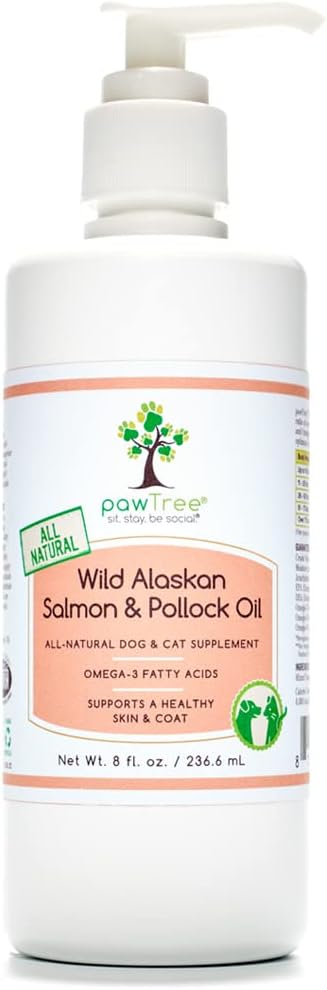 pawTree Salmon Oil-Dog and Cat Fish Oil Supplement-Ideal for excessive shedding control, seasonal allergies, itch relief, dry, irritated skin. With over 15 heart-healthy Omega-3 & Omega-6 Fatty Acids.