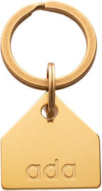 Solid Brass PET TAG - Modern, Minimal Pet IDs. Durable, Lifetime Tags with deep Cut Text. Includes Space for Two Phone Numbers. (House)