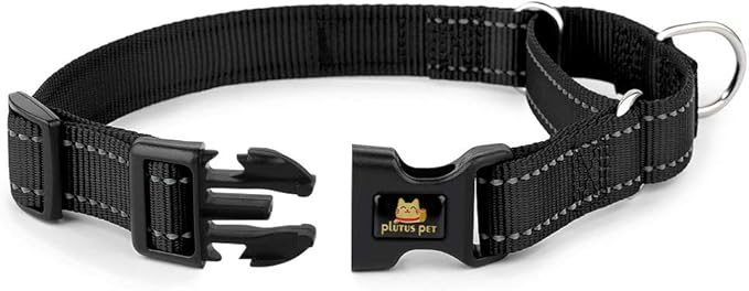 PLUTUS PET Reflective Martingale Collar with Quick Snap Buckle,No Pull Dog Choker Collar for Small Medium Large Dogs,S,Black
