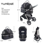 Pet Stroller for Small Medium Dogs, Cat Carriage Travel System Four Wheel Dog Stroller with Carrier, Zipperless Entry/Cup Holder/Storage Basket