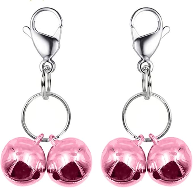 4 Sets Cat Bell for Dog Collar Charm Training Pet Pendant Accessories with 2 Pack Stainless Steel Dog Tag Clips(2 X-Small Pink)