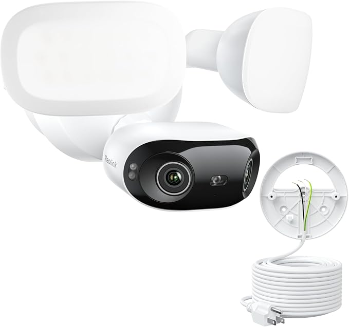 REOLINK Elite Floodlight WiFi with Plug-in Power Cable, 4K 8MP 180° Panoramic Floodlight Camera, Adjustable 3000 Lumens Spotlights, AI Video Search, Dual-Band Wi-Fi 6, 24/7 Recording, No Monthly Fees