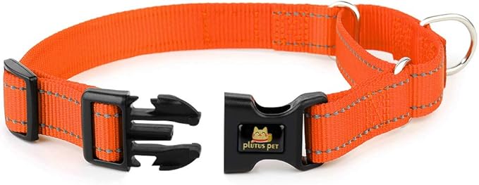 PLUTUS PET Reflective Martingale Collar with Quick Snap Buckle,No Pull Dog Choker Collar for Small Medium Large Dogs,M,Orange