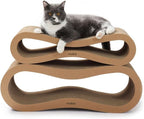 Modkat® Premium 2 Cat Scratcher Set. Large (30L X 10.6H in.) and Small (26.6L X 7H in.) Sizes. Scratch, Play Lounge. High-Grade Cardboard, 100% Recyclable, Reversible.