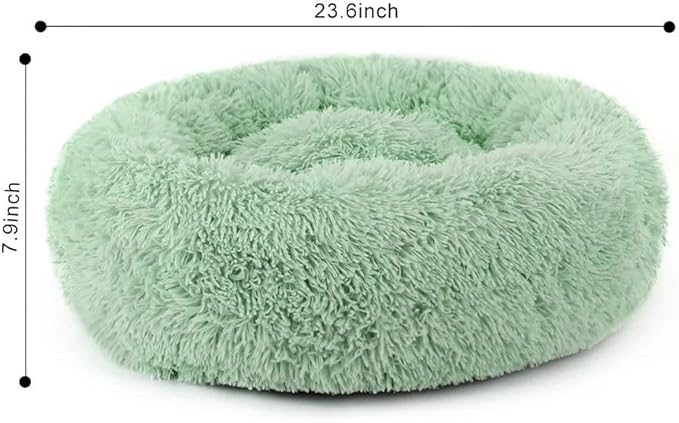 Cat Beds for Indoor Cats - Cat Bed Washable 20/24 inches, Dog Beds for Small Medium Dogs, Anti Anxiety Round Fluffy Plush Faux Fur Cat Bed, Thick Bottom (Green, Medium)