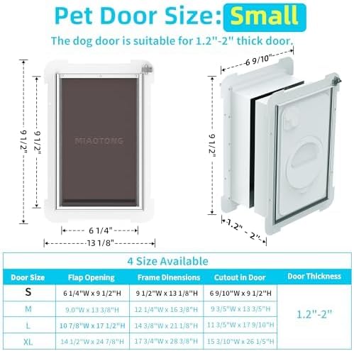 3-Flaps Steel Cat Door for Exterior Doors with Sliding Lock Panel, Extreme Weather Pet Door for Cats, Small Kitty Doggie Door, Insulated Dog Doors for Door, Telescoping Tunnel (Pets Up to 12 Lb)