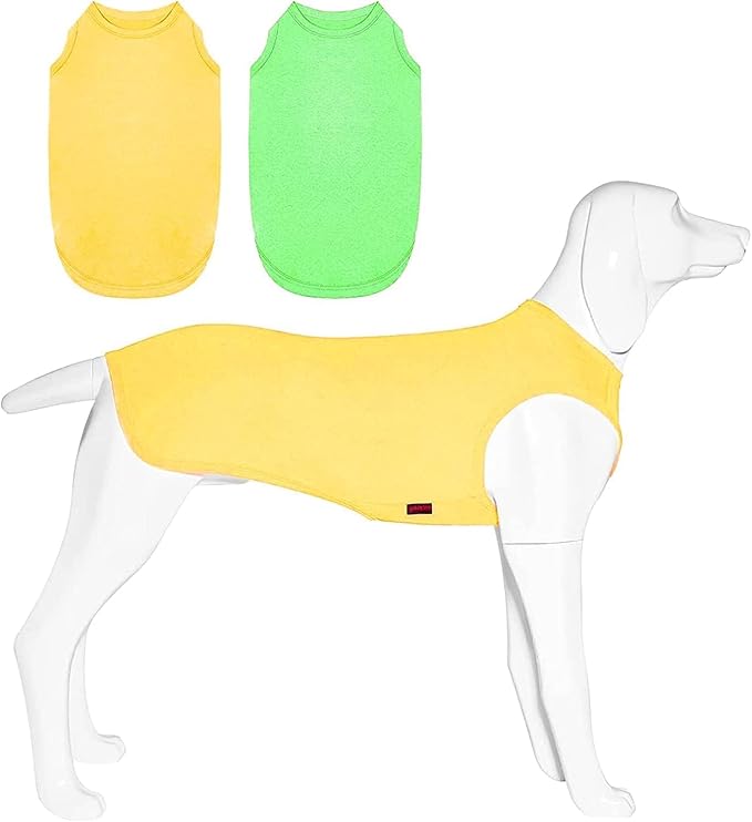 2 Pack Dog Shirts, Summer Pet Sleeveless Vest, Breathable Dog Clothes, Stretchy Tank Top T-Shirts for Large Medium Dogs, Grass Green+Lemon Yellow (XL)