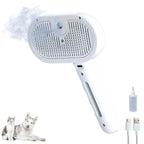 Pet Steam Brush for Cats Dogs, 3-in-1 Cat Grooming Tool with Water Spray and Quick Hair Release Button, Hair Removal Comb for Shedding, Steamy Brush (White)